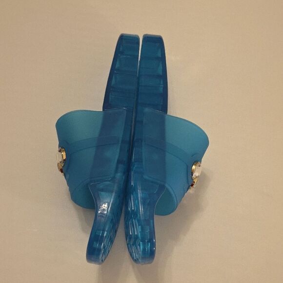 BRAND NEW KARL LAGERFELD TEAL SLIDE with CRYSTAL DETAILS SANDAL R3 - Picture 8 of 16